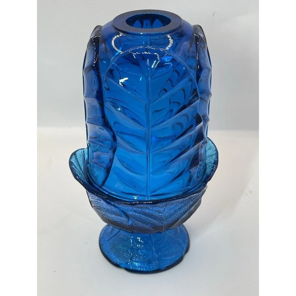 Vintage Viking Glass Blue Cabbage Leaf fairy lamp READ